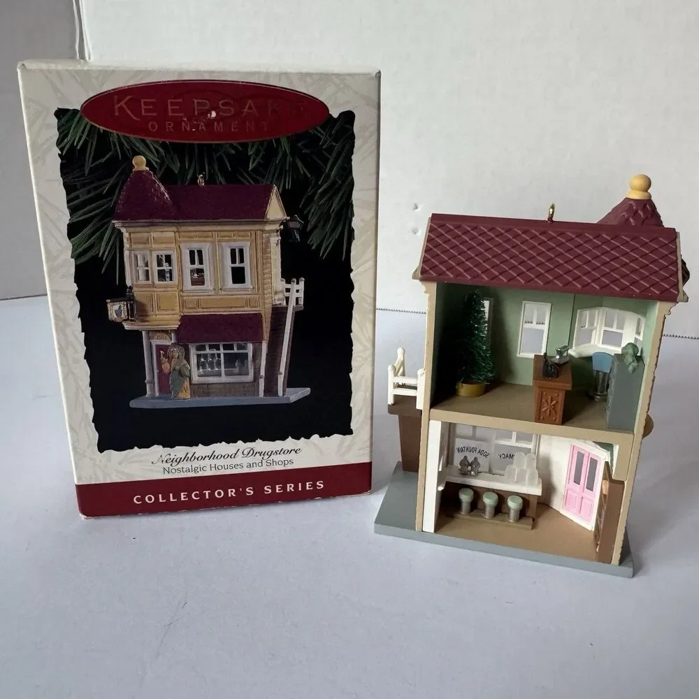 Hallmark Nostalgic Houses Ornament Lot Grocery Store Hall Station Set of 3